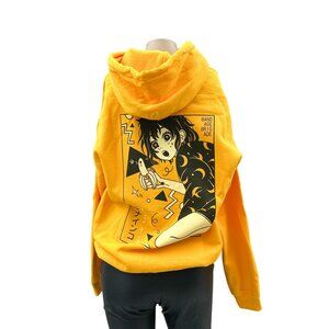 Bandage Brigade Anime Hoodie Yellow Banana Bird Graphic Pullover Sweatshirt L